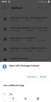 Android file manager open with package installer