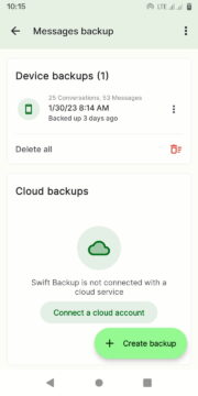 Swift Backup Android app SMS backup menu
