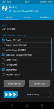 TWRP backup partitions select
